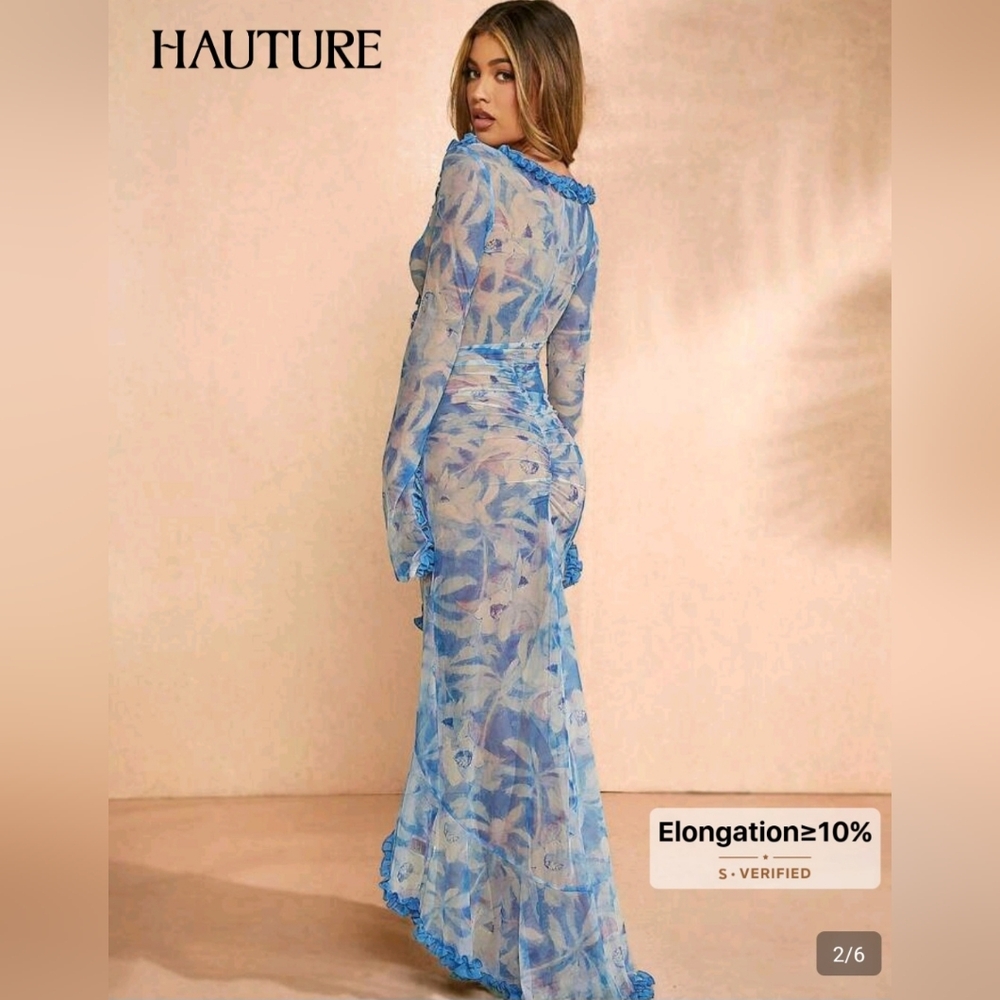 Blue Sheer Floral Maxi Dress - Brand